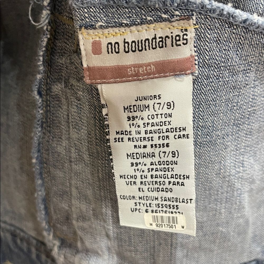 Upcycled blue jean jacket with yellow tribal fabric inserts, juniors size 7/9 - Picture 2 of 6